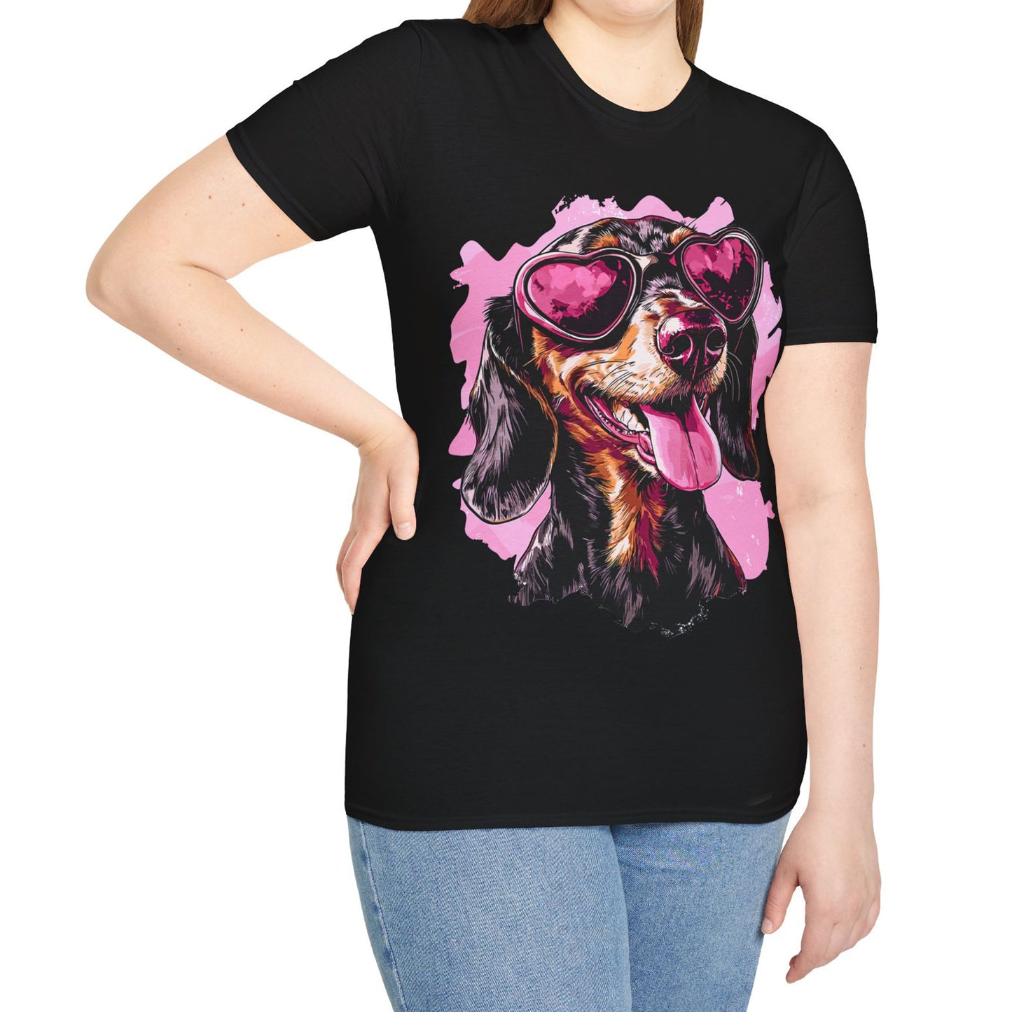 "Heart Eyes" Black & Tan Smooth-Haired Dachshund Unisex Softstyle T-Shirt