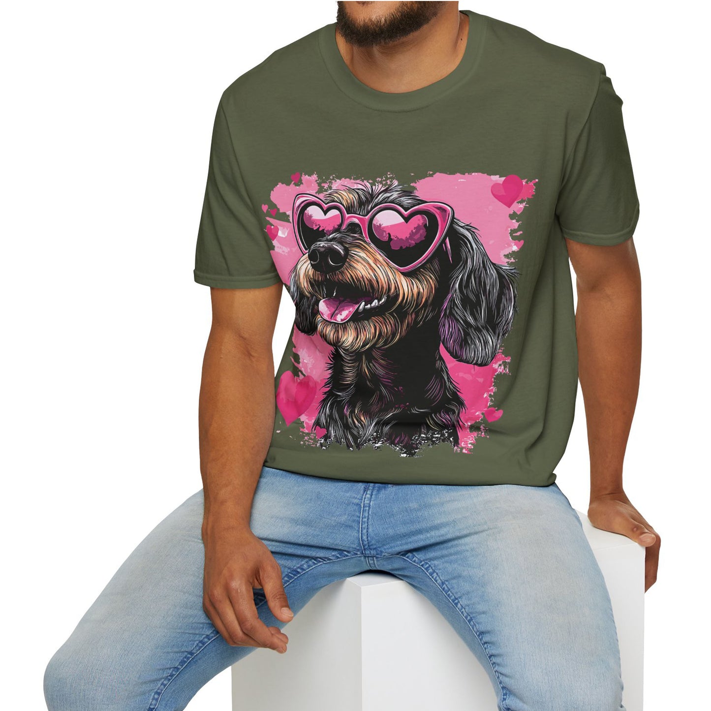 "Wired Heart" Wire-Haired Dachshund Unisex Softstyle T-Shirt