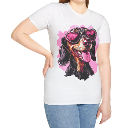 "Heart Eyes" Black & Tan Smooth-Haired Dachshund Unisex Softstyle T-Shirt