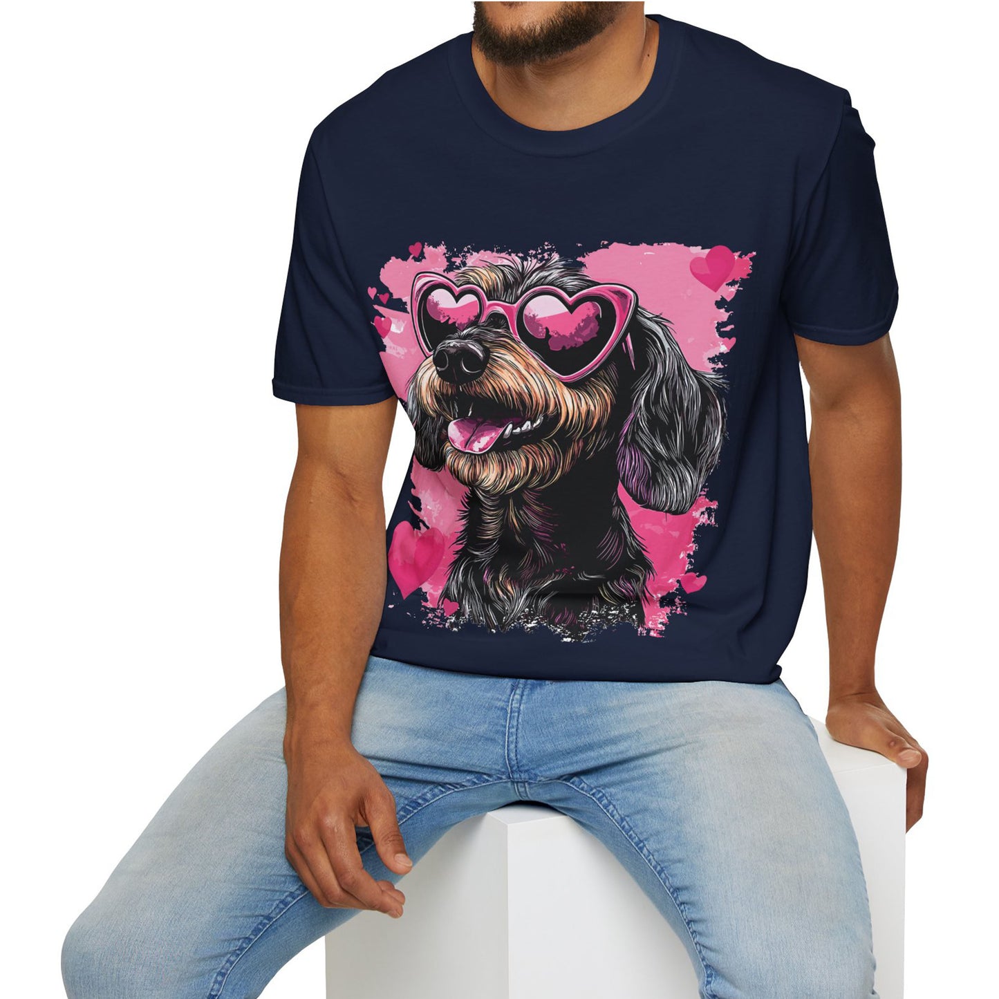 "Wired Heart" Wire-Haired Dachshund Unisex Softstyle T-Shirt