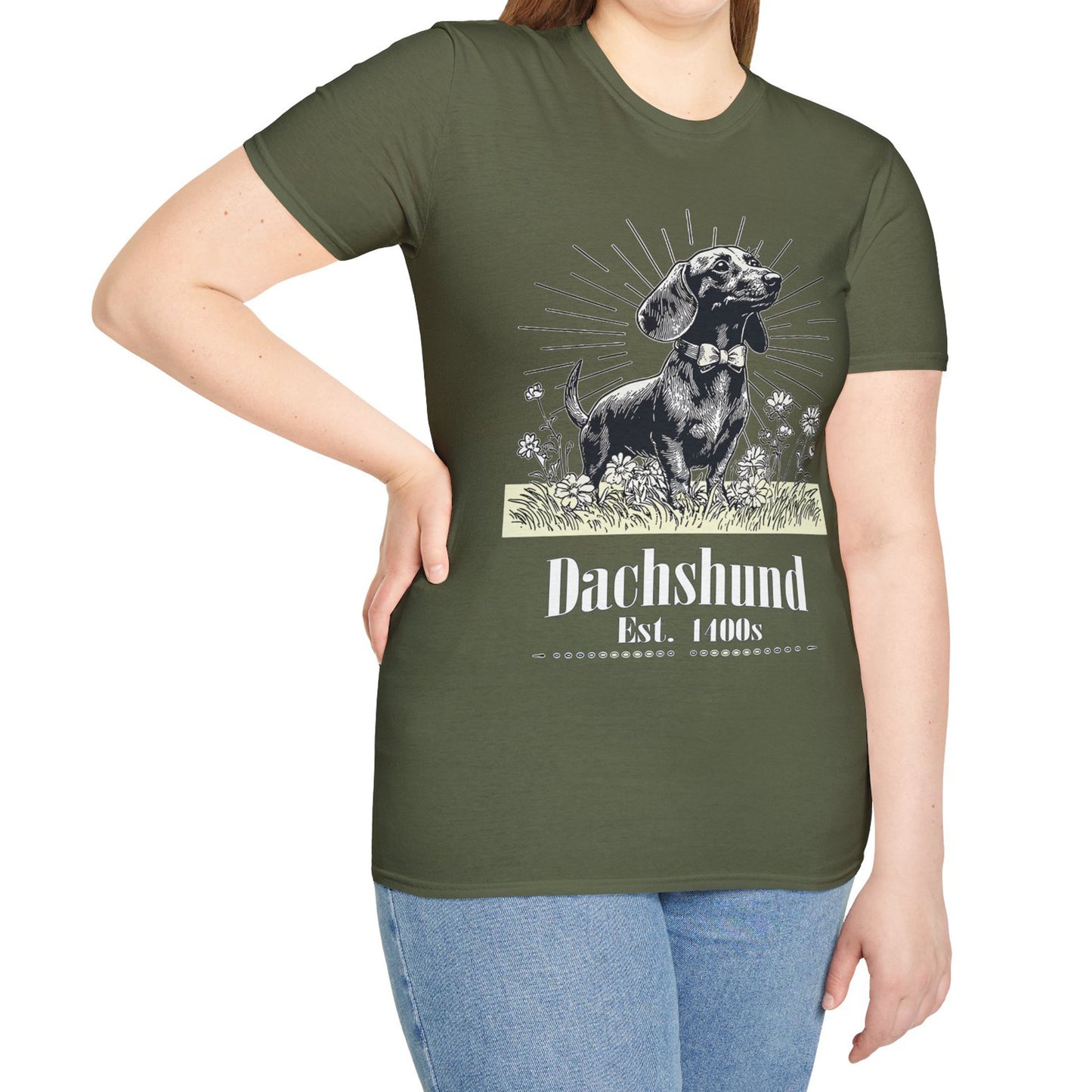 "Circa" Smooth-Haired Dachshund Unisex Softstyle T-Shirt