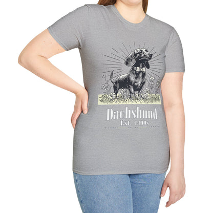 "Circa" Smooth-Haired Dachshund Unisex Softstyle T-Shirt
