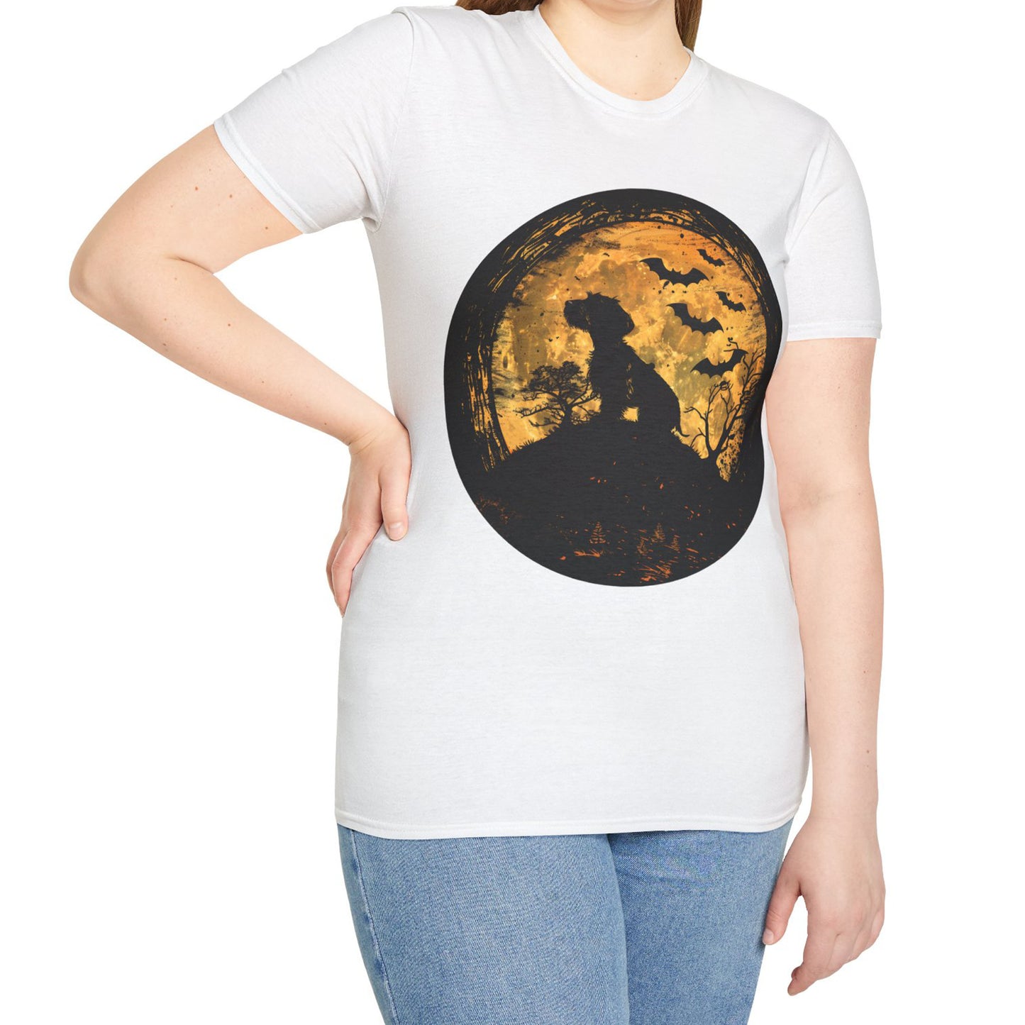 "Moon Child" Wire-Haired Dachshund Halloween Unisex Softstyle T-Shirt