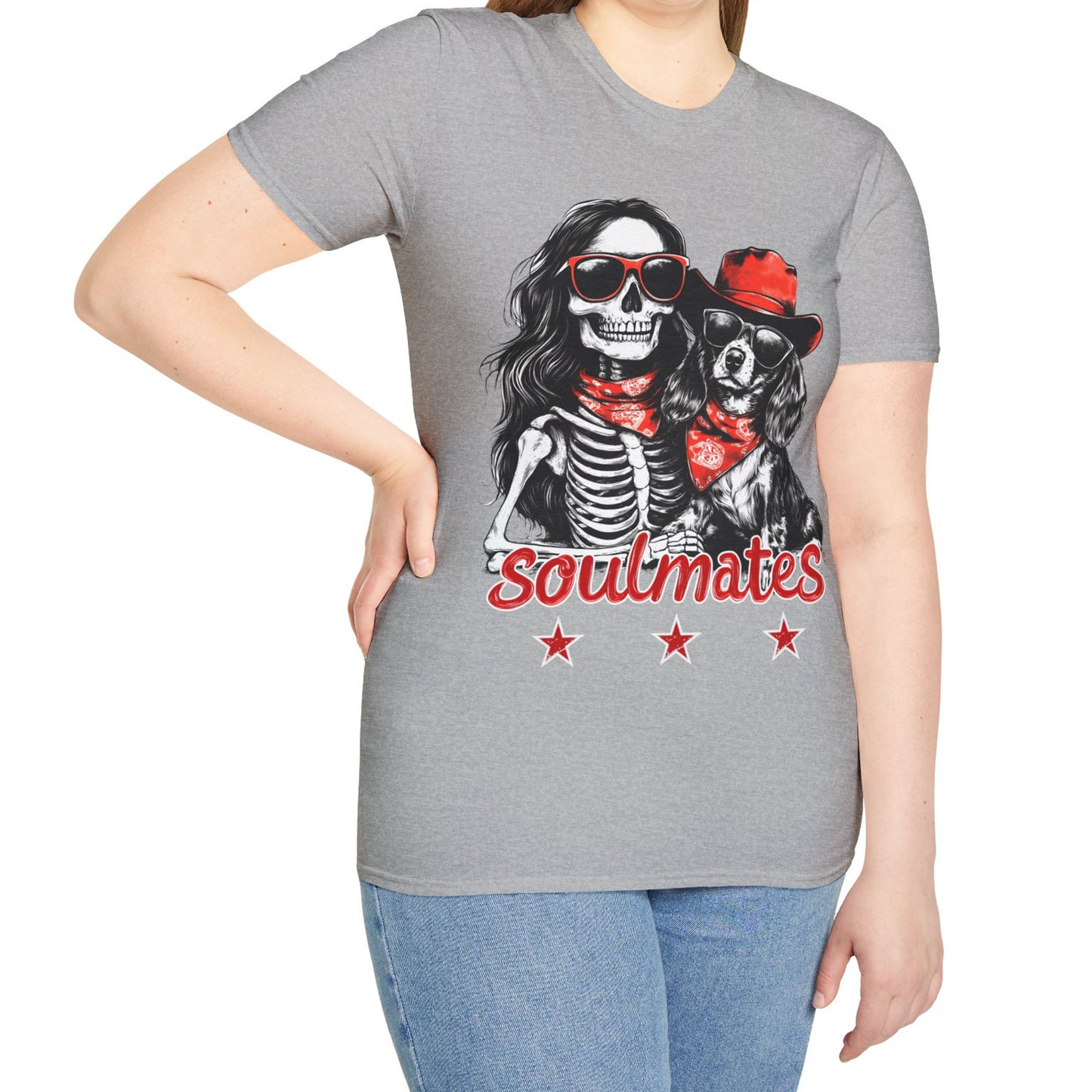 "Long-Time Soulmates" Long-Haired Dachshund Halloween Unisex Softstyle T-Shirt