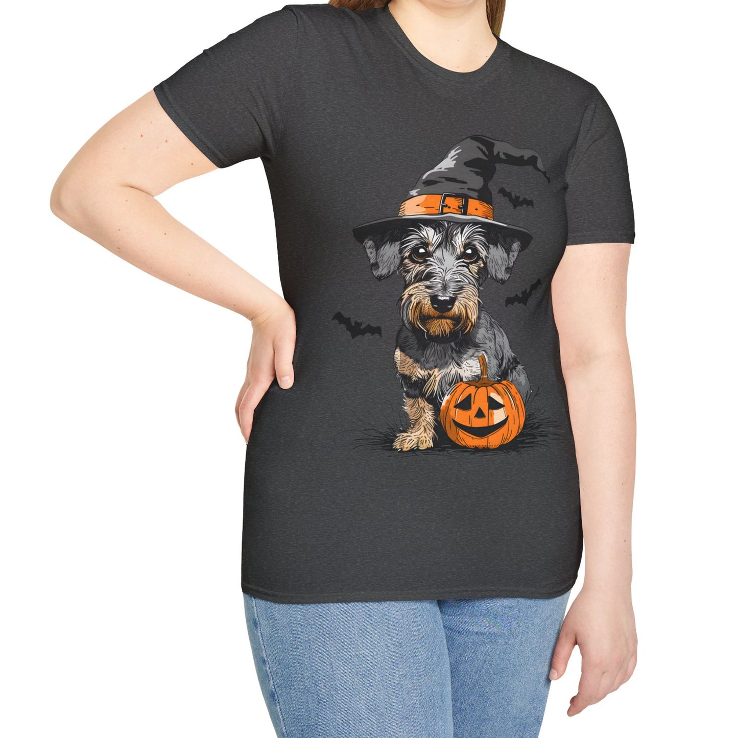 "Pumpkin Pie" Wire-Haired Dachshund Halloween Unisex Softstyle T-Shirt