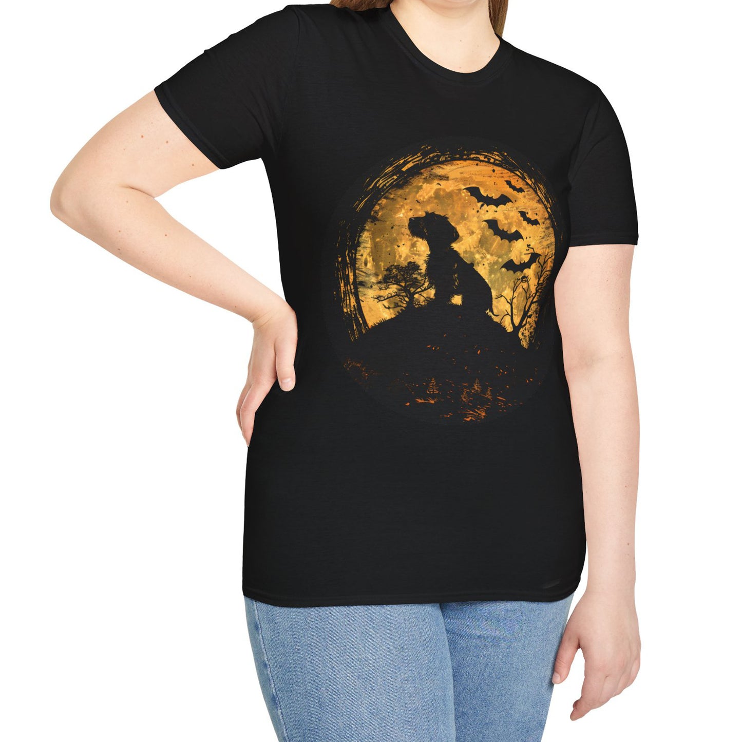 "Moon Child" Wire-Haired Dachshund Halloween Unisex Softstyle T-Shirt
