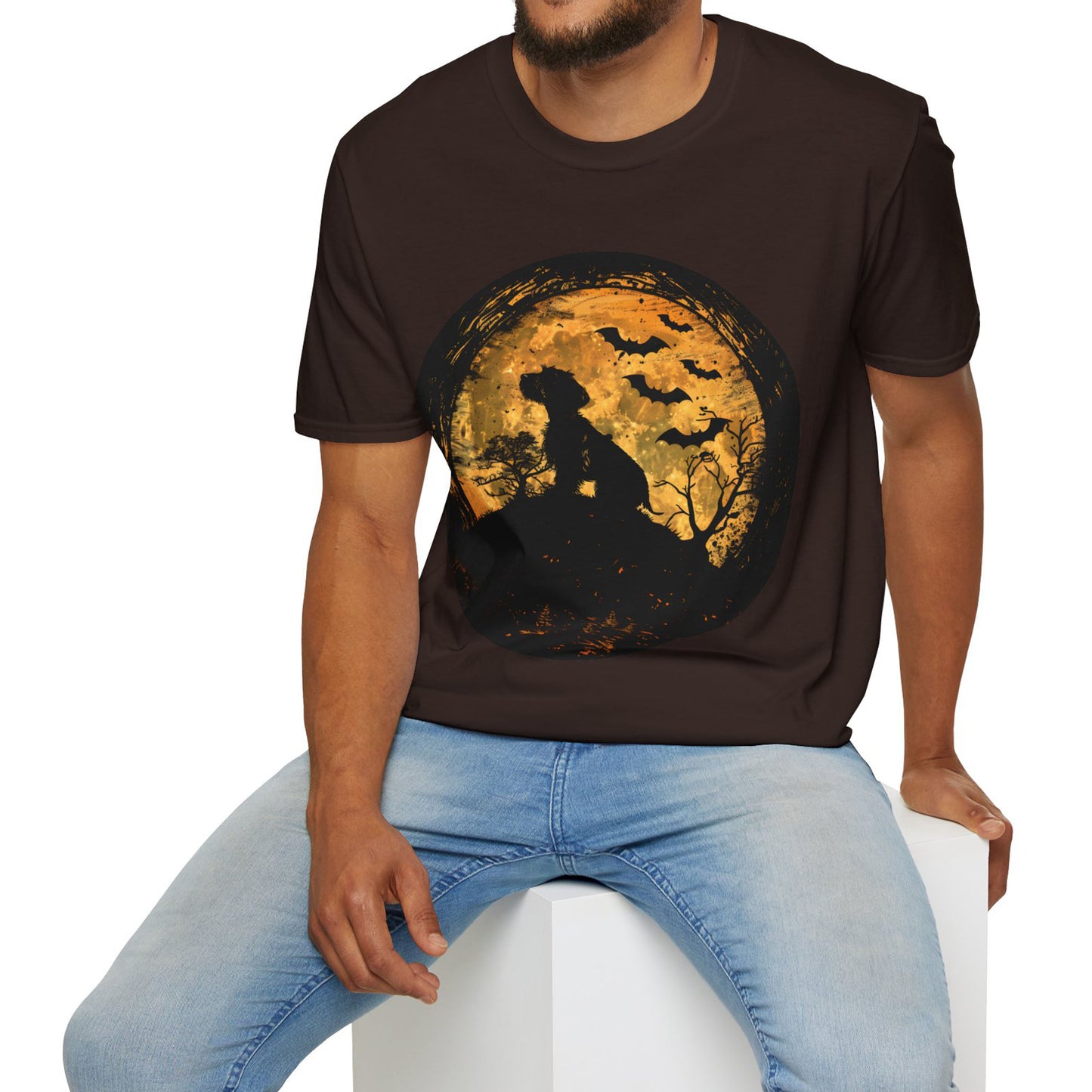 "Moon Child" Wire-Haired Dachshund Halloween Unisex Softstyle T-Shirt