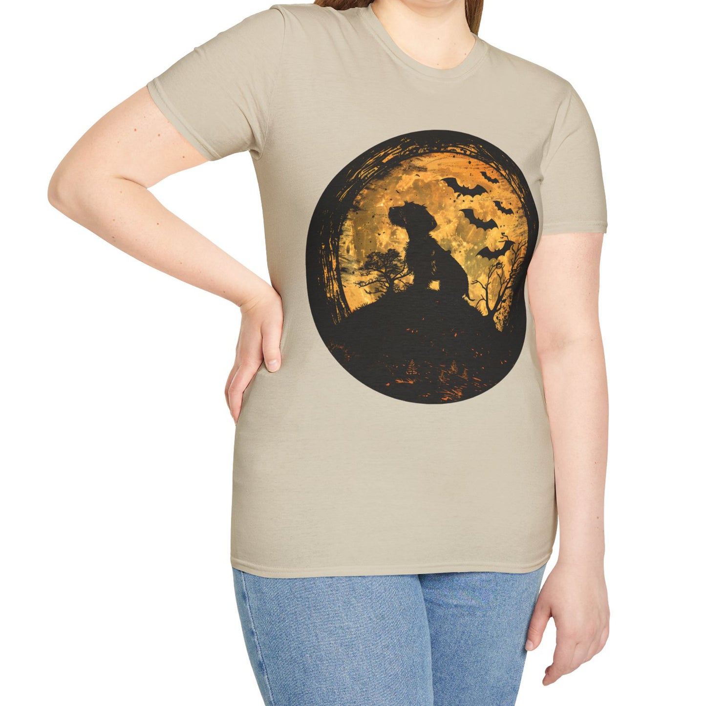 "Moon Child" Wire-Haired Dachshund Halloween Unisex Softstyle T-Shirt