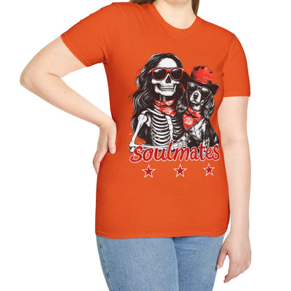 "Long-Time Soulmates" Long-Haired Dachshund Halloween Unisex Softstyle T-Shirt