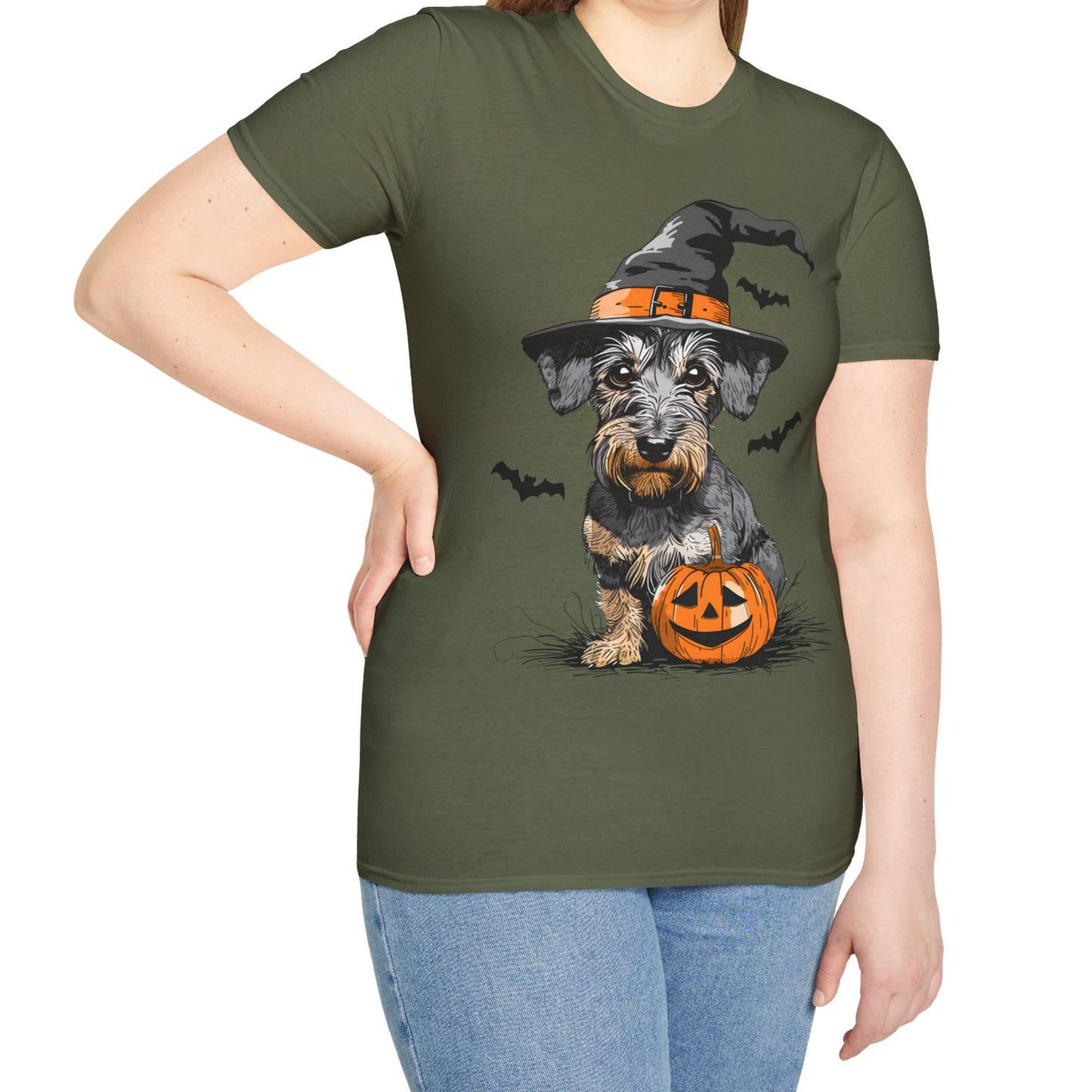 "Pumpkin Pie" Wire-Haired Dachshund Halloween Unisex Softstyle T-Shirt