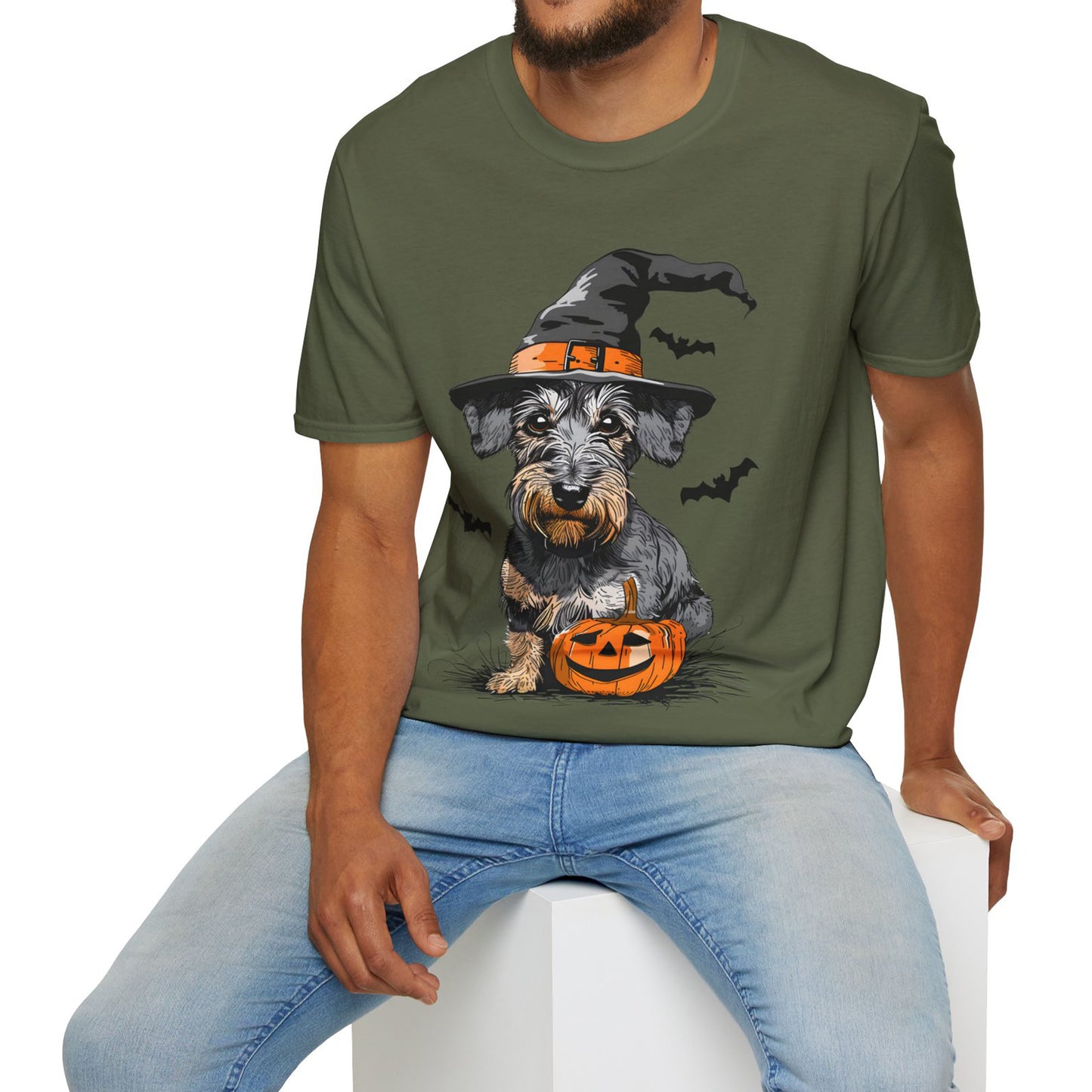 "Pumpkin Pie" Wire-Haired Dachshund Halloween Unisex Softstyle T-Shirt