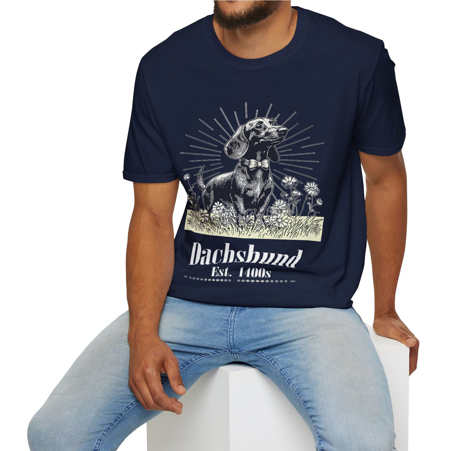 "Circa" Smooth-Haired Dachshund Unisex Softstyle T-Shirt