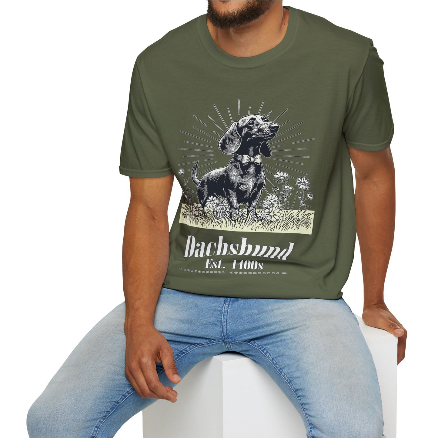 "Circa" Smooth-Haired Dachshund Unisex Softstyle T-Shirt