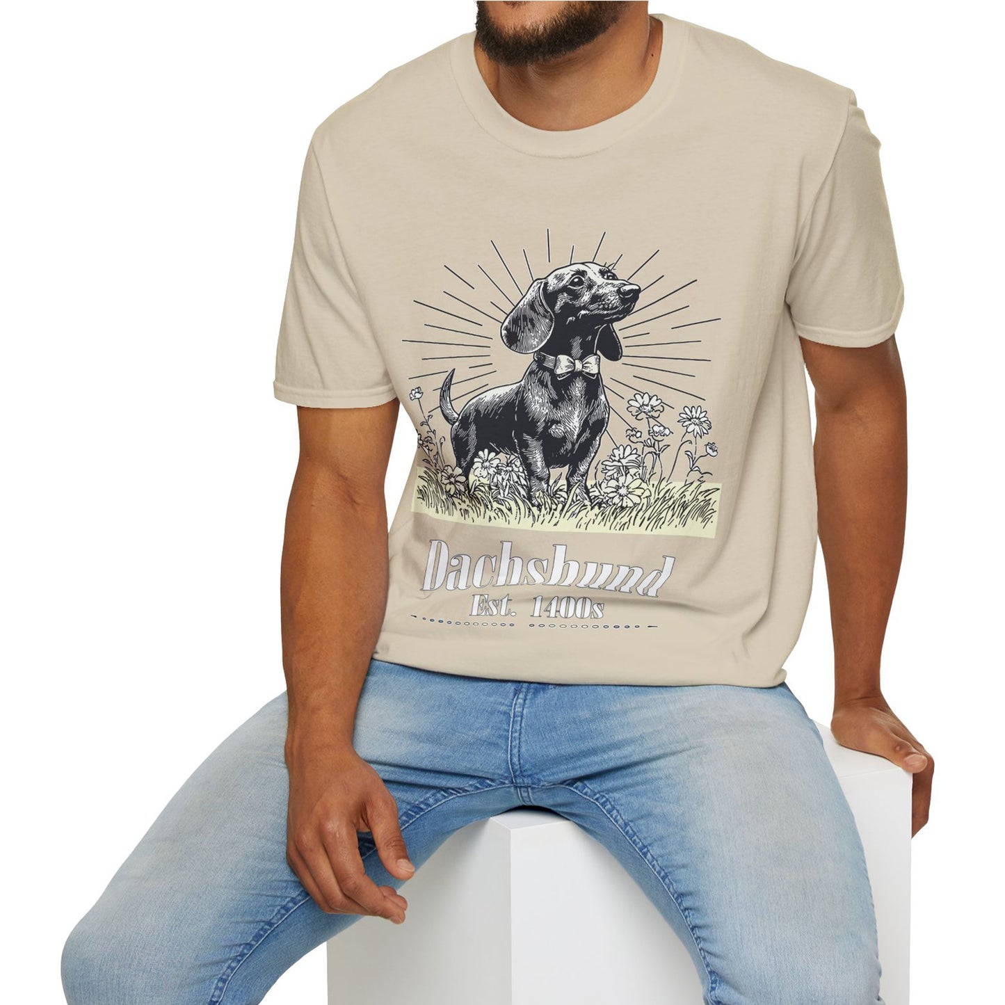"Circa" Smooth-Haired Dachshund Unisex Softstyle T-Shirt