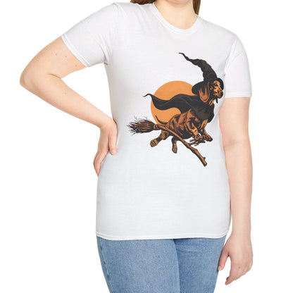 "Take Flight" Tan Smooth-Haired Dachshund Halloween Unisex Softstyle T-Shirt