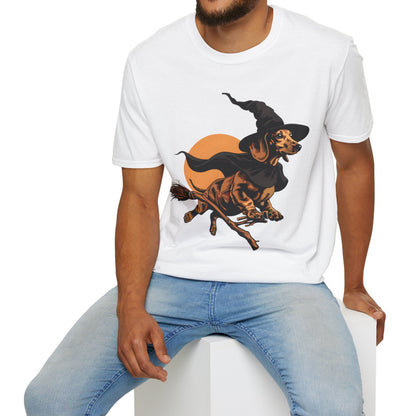 "Take Flight" Tan Smooth-Haired Dachshund Halloween Unisex Softstyle T-Shirt