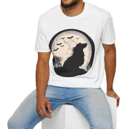 "Moon Glow" Long-Haired Dachshund Halloween Unisex Softstyle T-Shirt