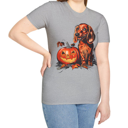 "Red Autumn" Red-Haired Long-Haired Dachshund Halloween Unisex Softstyle T-Shirt