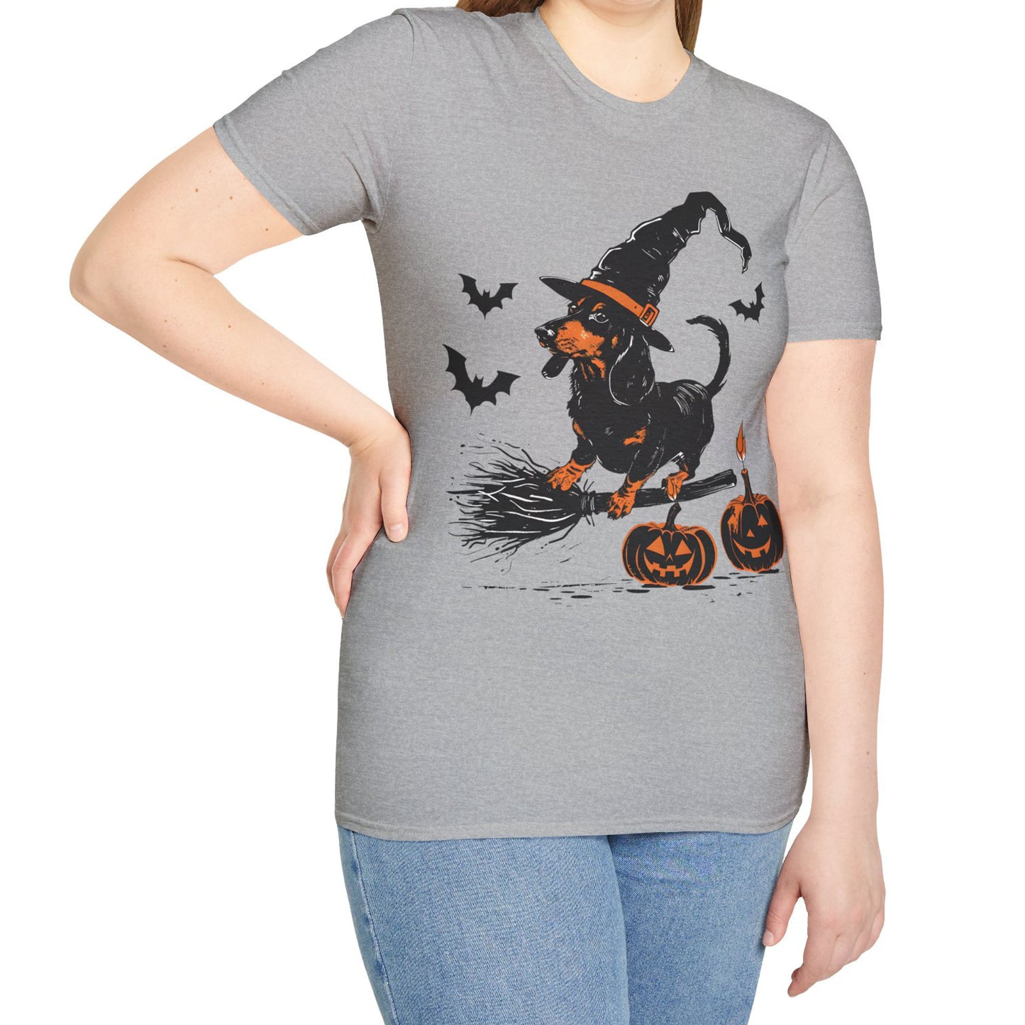 "Hocus Pocus" Black and Tan Smooth-Haired Dachshund Halloween Unisex Softstyle T-Shirt