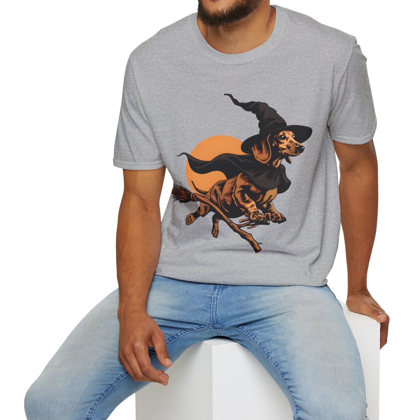 "Take Flight" Tan Smooth-Haired Dachshund Halloween Unisex Softstyle T-Shirt