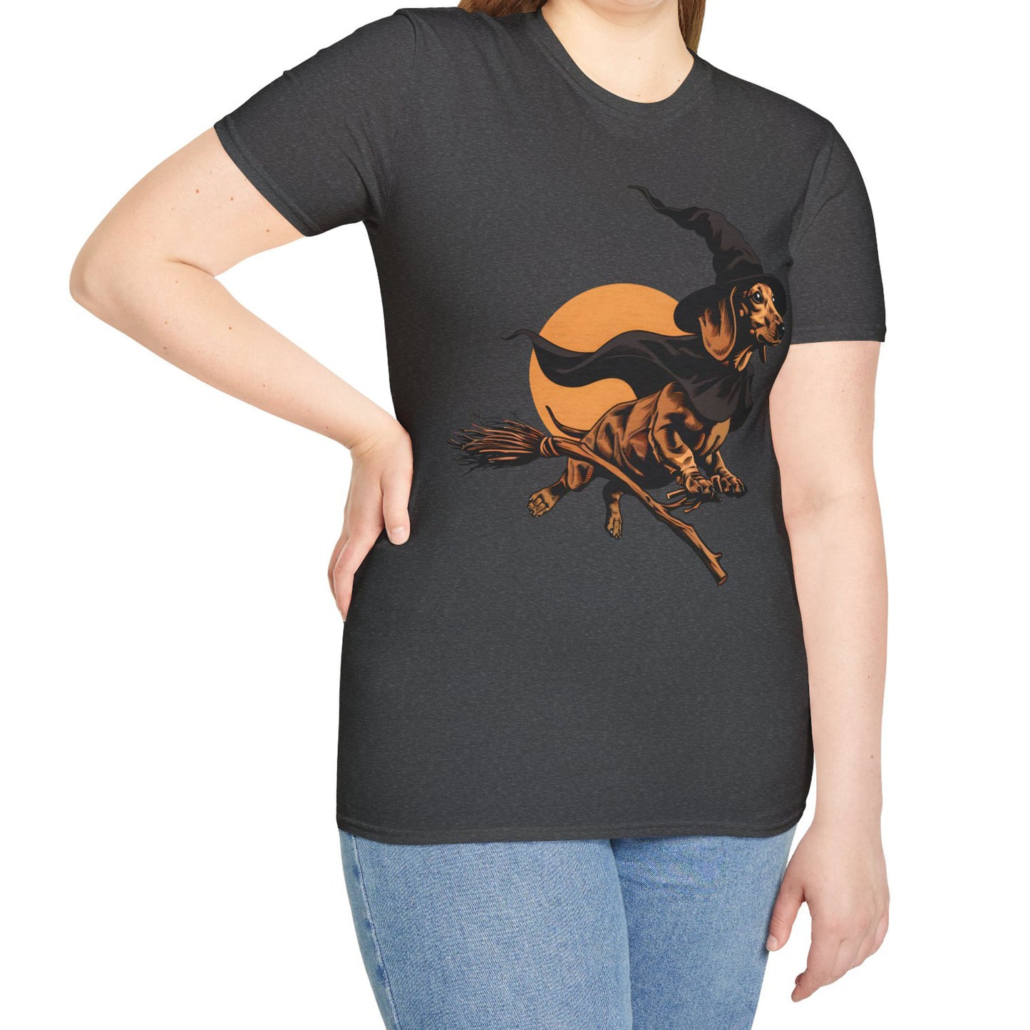 "Take Flight" Tan Smooth-Haired Dachshund Halloween Unisex Softstyle T-Shirt