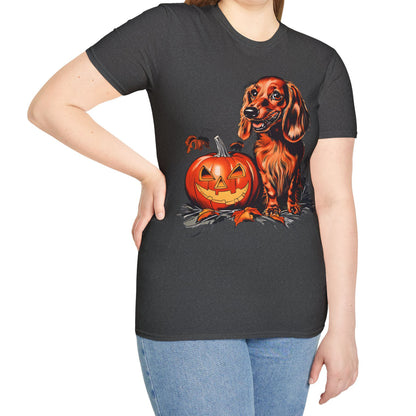 "Red Autumn" Red-Haired Long-Haired Dachshund Halloween Unisex Softstyle T-Shirt