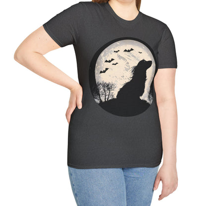 "Moon Glow" Long-Haired Dachshund Halloween Unisex Softstyle T-Shirt