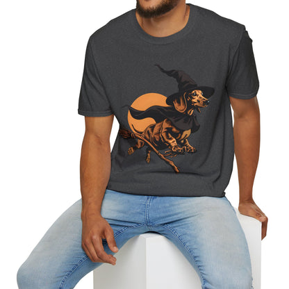 "Take Flight" Tan Smooth-Haired Dachshund Halloween Unisex Softstyle T-Shirt