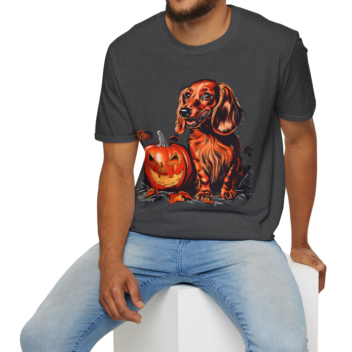 "Red Autumn" Red-Haired Long-Haired Dachshund Halloween Unisex Softstyle T-Shirt