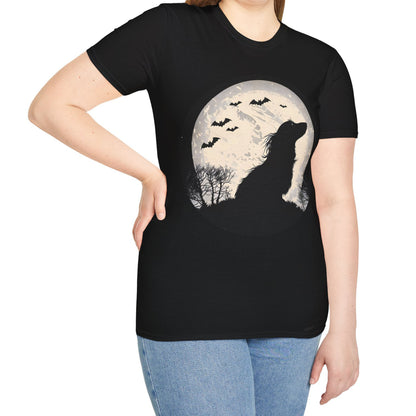 "Moon Glow" Long-Haired Dachshund Halloween Unisex Softstyle T-Shirt