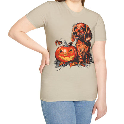 "Red Autumn" Red-Haired Long-Haired Dachshund Halloween Unisex Softstyle T-Shirt