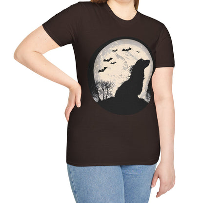"Moon Glow" Long-Haired Dachshund Halloween Unisex Softstyle T-Shirt