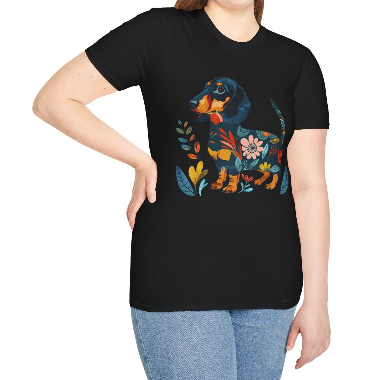 "Fresh" Black & Tan Smooth-Haired Dachshund Unisex Softstyle T-Shirt