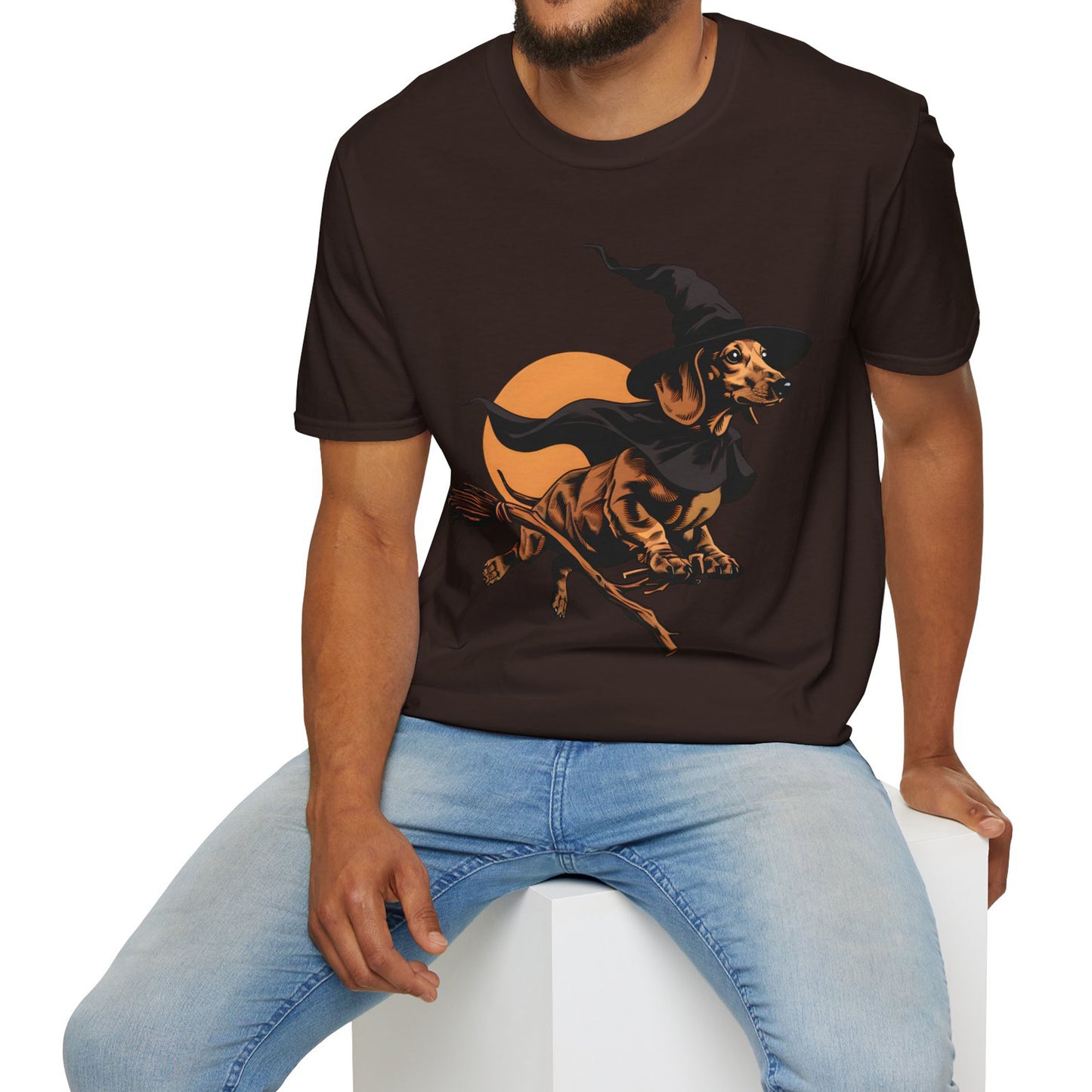 "Take Flight" Tan Smooth-Haired Dachshund Halloween Unisex Softstyle T-Shirt