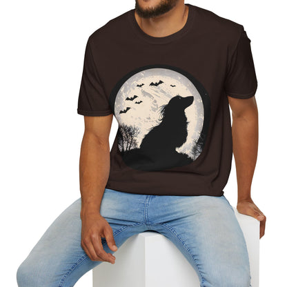 "Moon Glow" Long-Haired Dachshund Halloween Unisex Softstyle T-Shirt