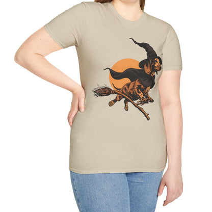 "Take Flight" Tan Smooth-Haired Dachshund Halloween Unisex Softstyle T-Shirt