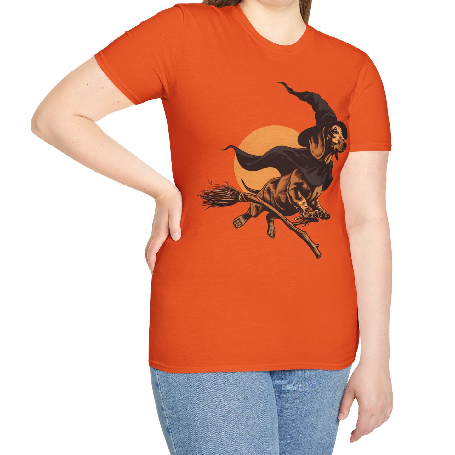 "Take Flight" Tan Smooth-Haired Dachshund Halloween Unisex Softstyle T-Shirt