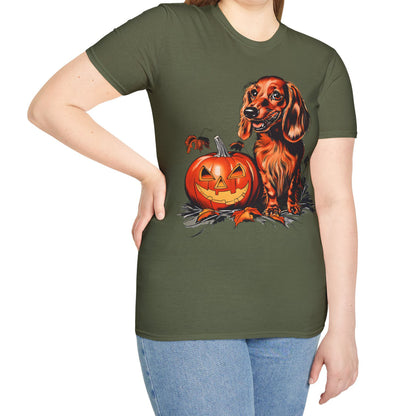 "Red Autumn" Red-Haired Long-Haired Dachshund Halloween Unisex Softstyle T-Shirt