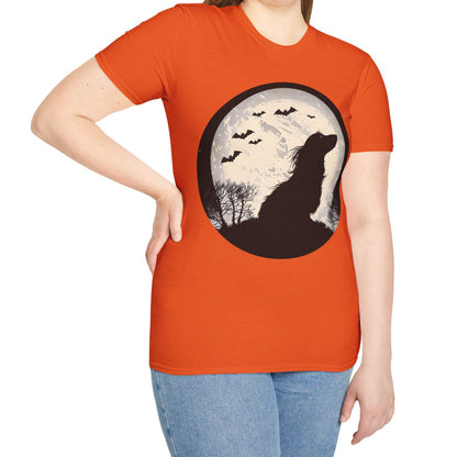 "Moon Glow" Long-Haired Dachshund Halloween Unisex Softstyle T-Shirt