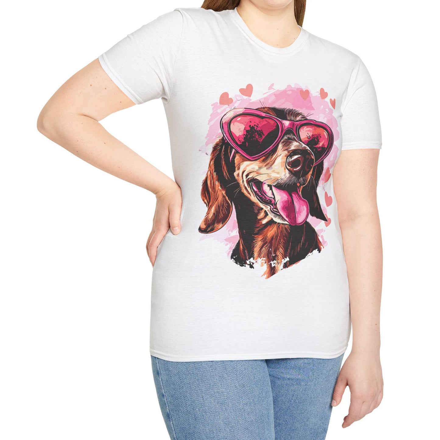 "Tanned Hearts" Tan Smooth-Haired Dachshund Unisex Softstyle T-Shirt