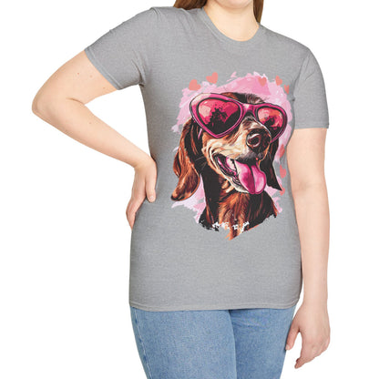 "Tanned Hearts" Tan Smooth-Haired Dachshund Unisex Softstyle T-Shirt