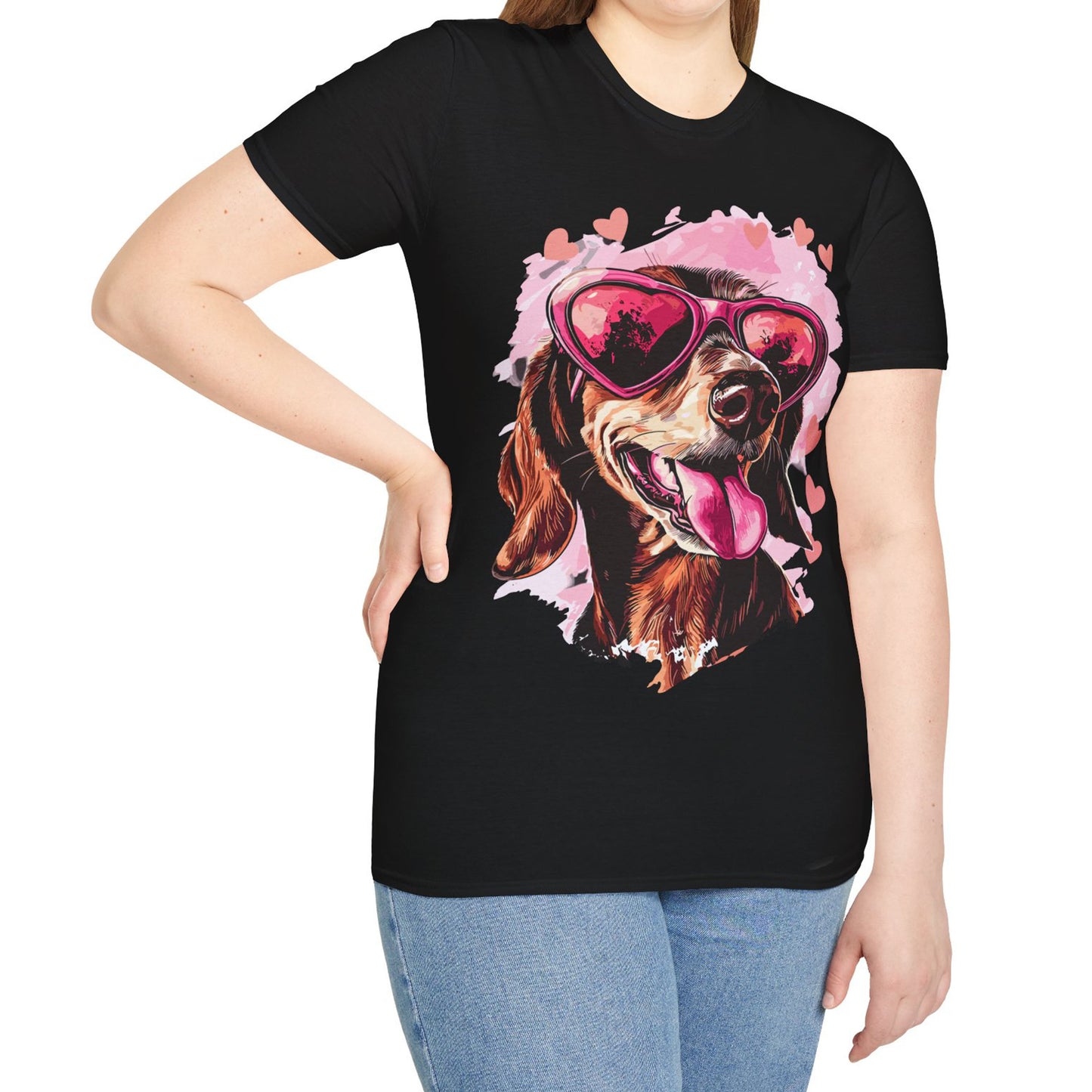 "Tanned Hearts" Tan Smooth-Haired Dachshund Unisex Softstyle T-Shirt