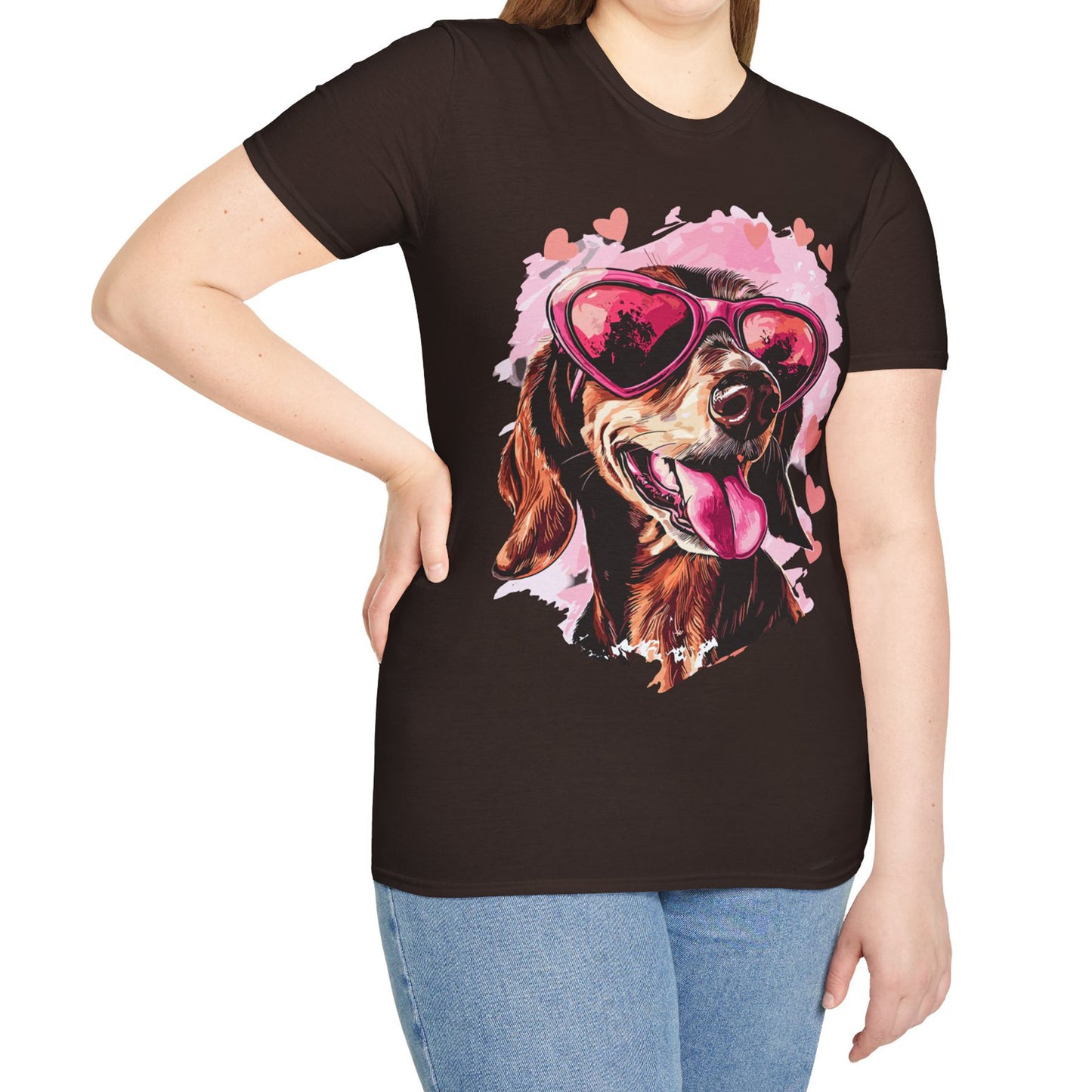 "Tanned Hearts" Tan Smooth-Haired Dachshund Unisex Softstyle T-Shirt