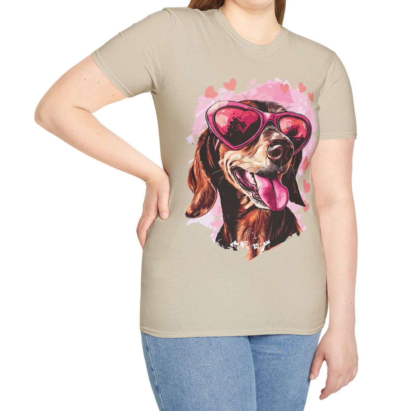 "Tanned Hearts" Tan Smooth-Haired Dachshund Unisex Softstyle T-Shirt