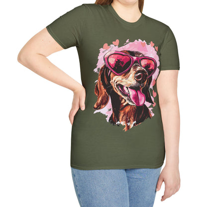 "Tanned Hearts" Tan Smooth-Haired Dachshund Unisex Softstyle T-Shirt