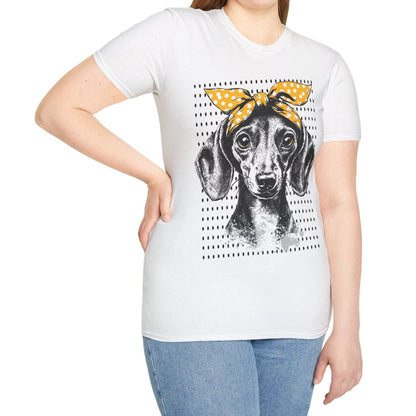 "Let's Polka" Tan Smooth-Haired Dachshund Unisex Softstyle T-Shirt
