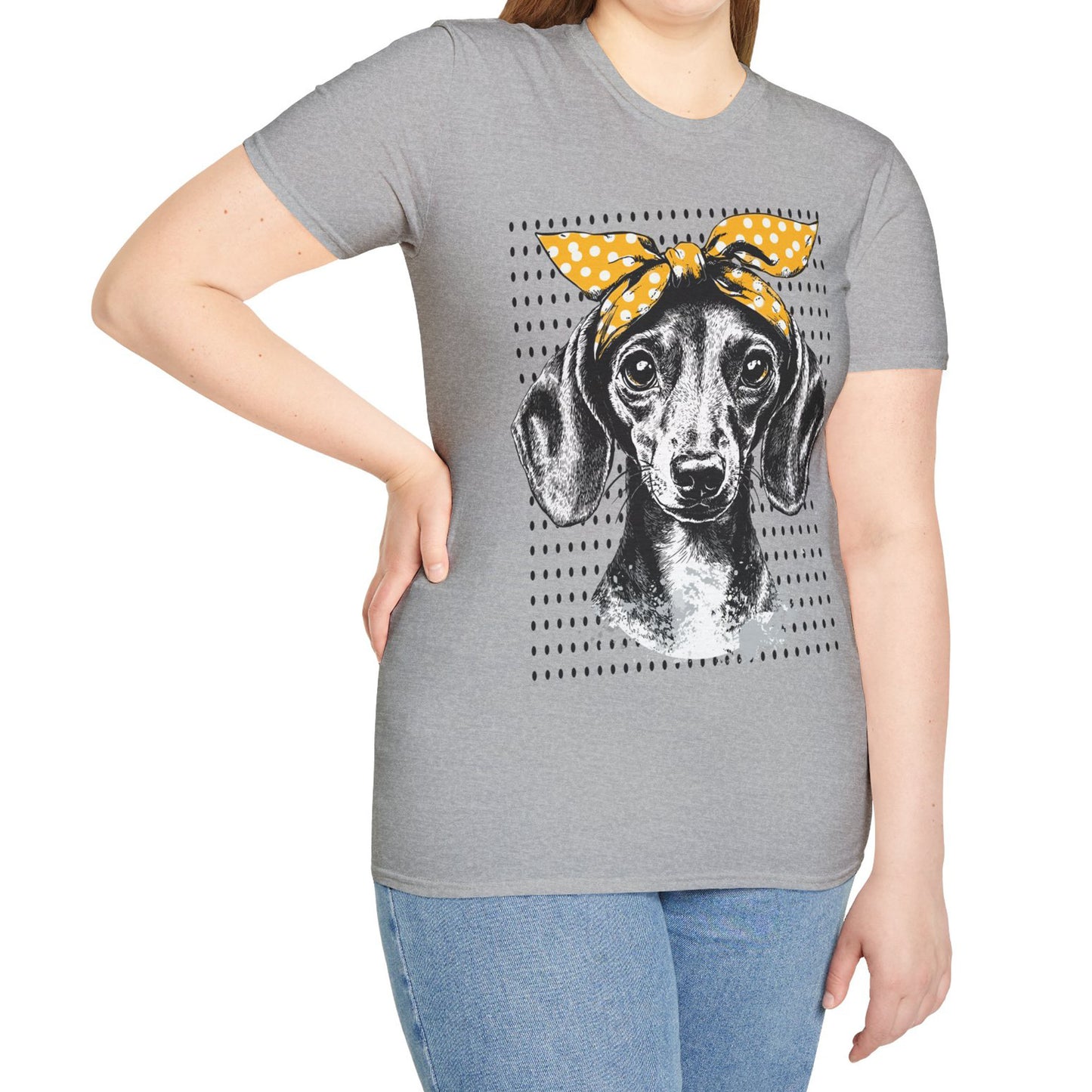 "Let's Polka" Tan Smooth-Haired Dachshund Unisex Softstyle T-Shirt