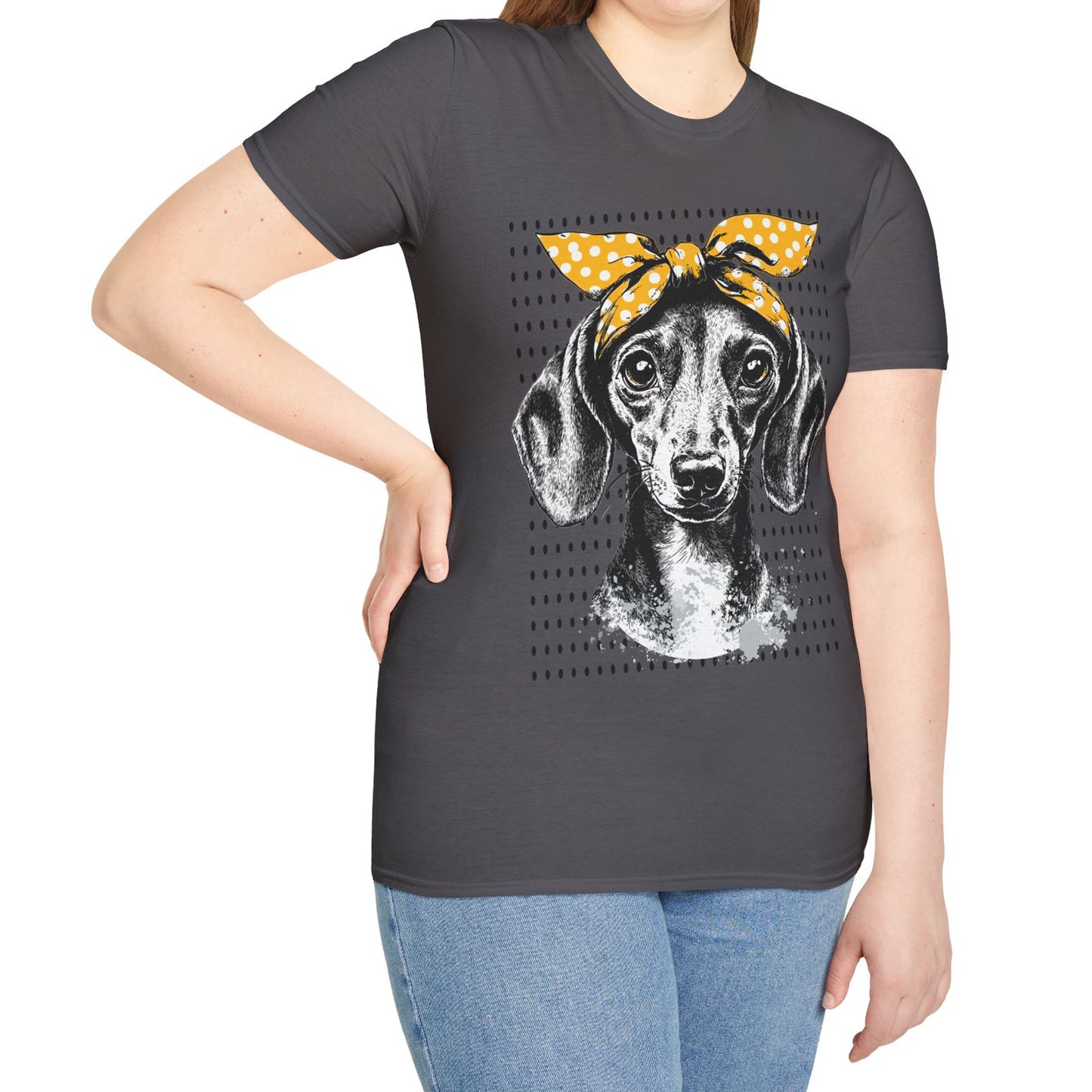 "Let's Polka" Tan Smooth-Haired Dachshund Unisex Softstyle T-Shirt