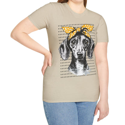 "Let's Polka" Tan Smooth-Haired Dachshund Unisex Softstyle T-Shirt