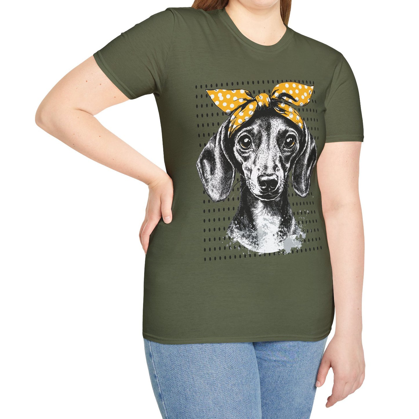"Let's Polka" Tan Smooth-Haired Dachshund Unisex Softstyle T-Shirt